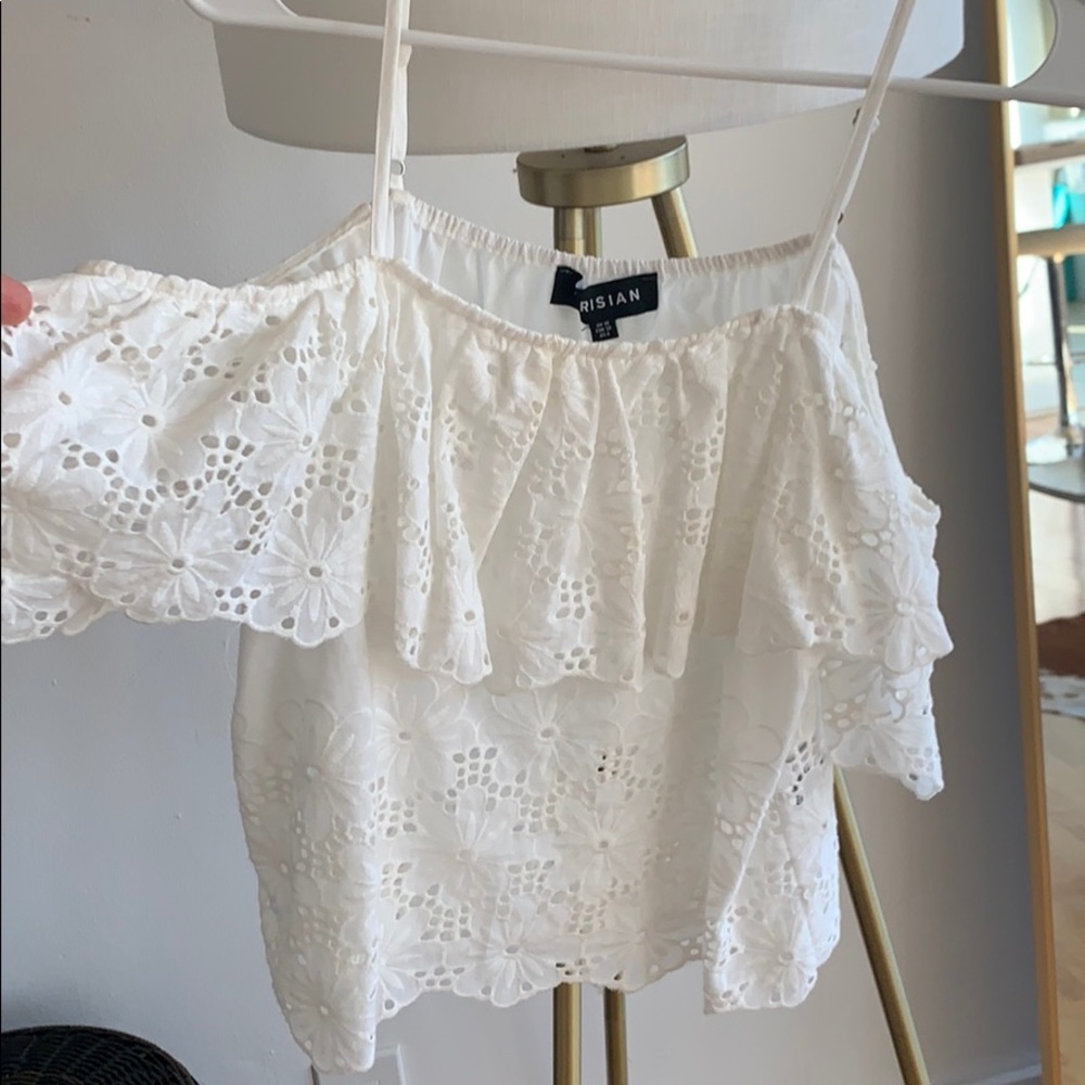 White eyelet off shoulder top